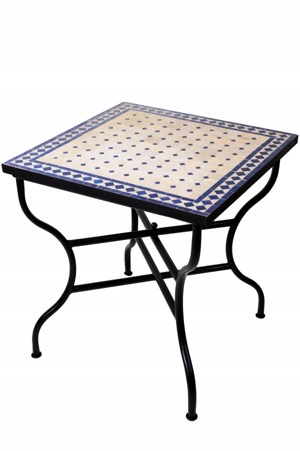 Marokkanischer Mosaiktisch Marrakesch Beige Blau 70x70cm | H