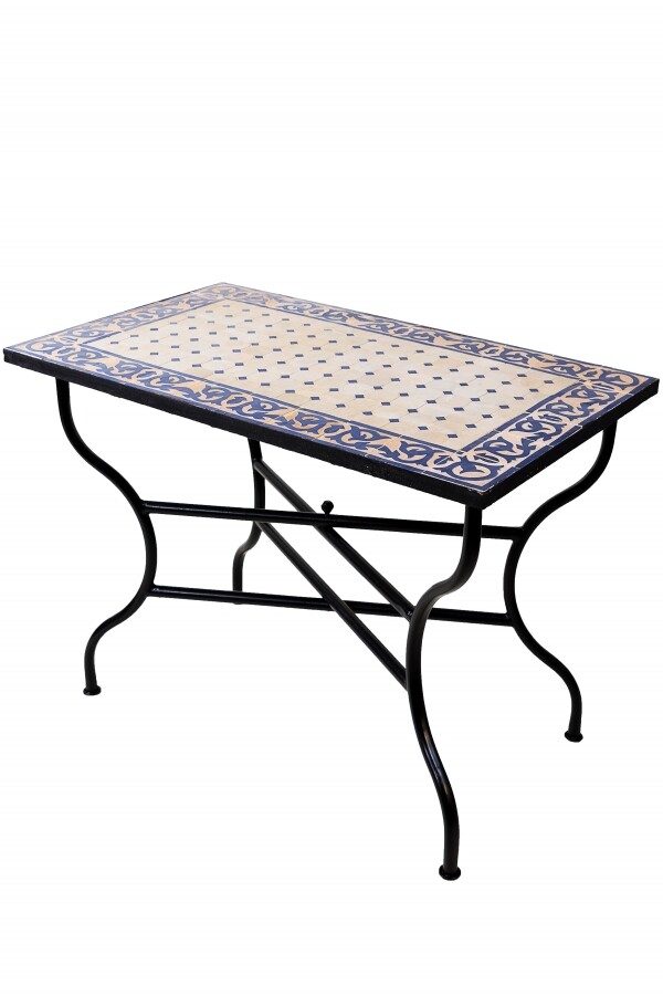 Marokkanischer Mosaiktisch Fes Beige Blau100x60cm | Handarbe