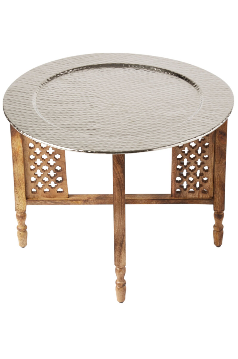 Orientalischer Couchtisch Hania Silber Braun 60cm | aus Holz
