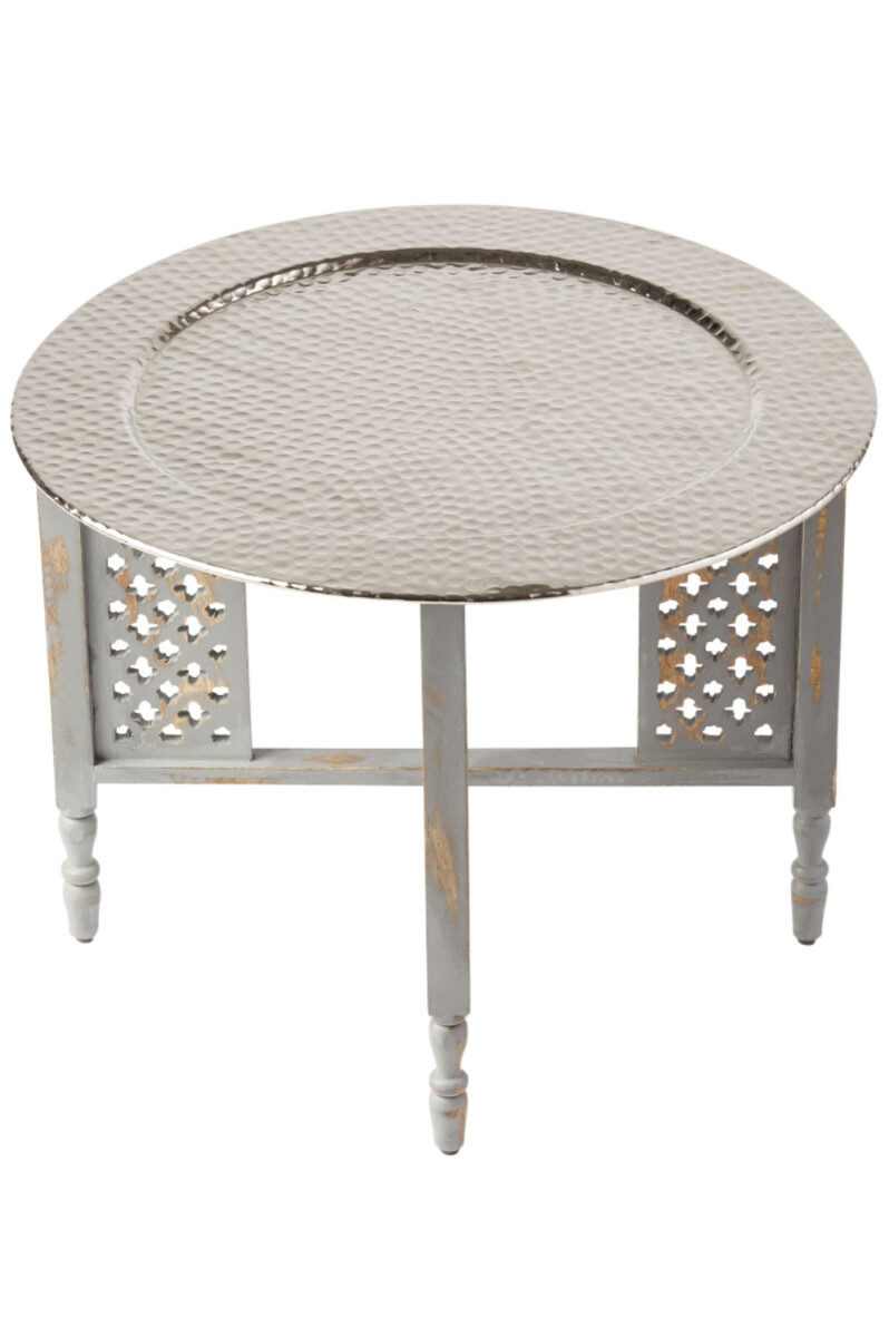 Orientalischer Couchtisch Hania Grau Silber 60cm | Holz und 