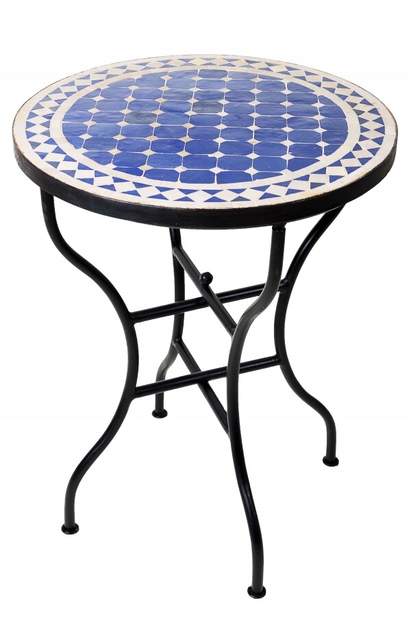 Marokkanischer Mosaiktisch Marrakesch Blau-Beige Ø 60