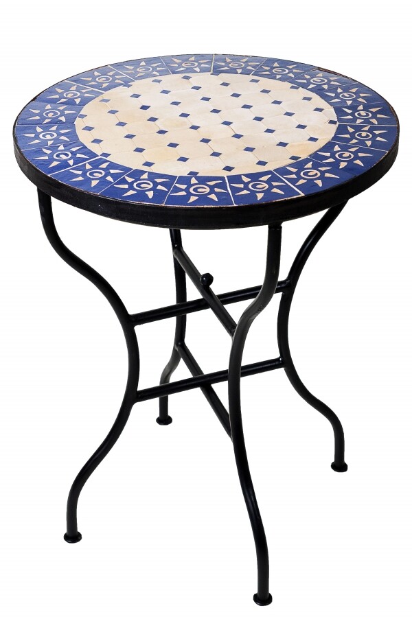 Marokkanischer Mosaiktisch Sonne Beige-Blau Ø 60cm | 