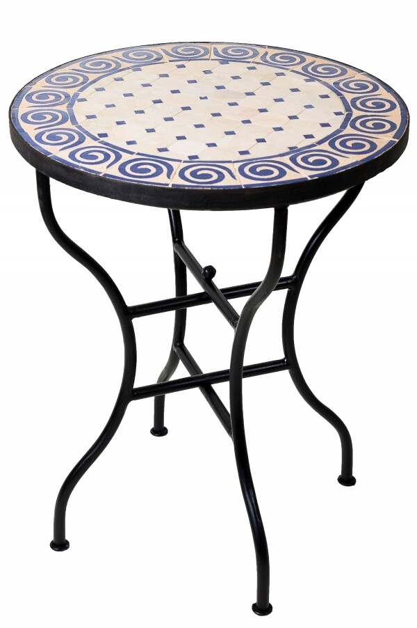 Marokkanischer Mosaiktisch Spirale Beige-Blau Ø60 cm 