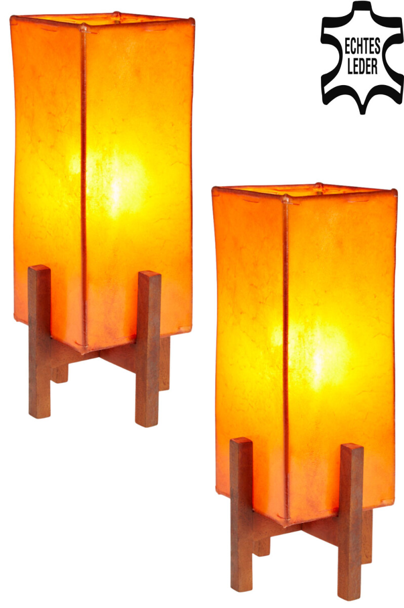 2er SET Tischlampe Janka Orange Tischleuchte mit dunkelbraun