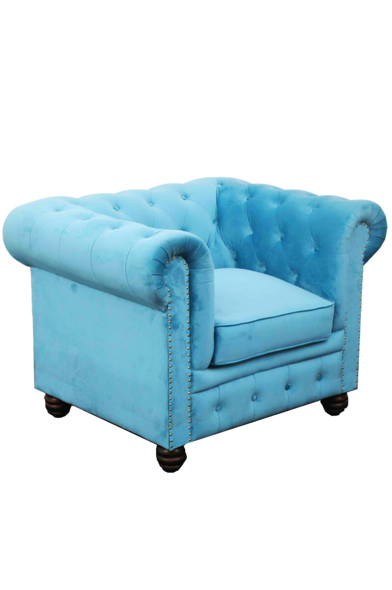 Chesterfield Samt Sessel Sofa Toptop Blau