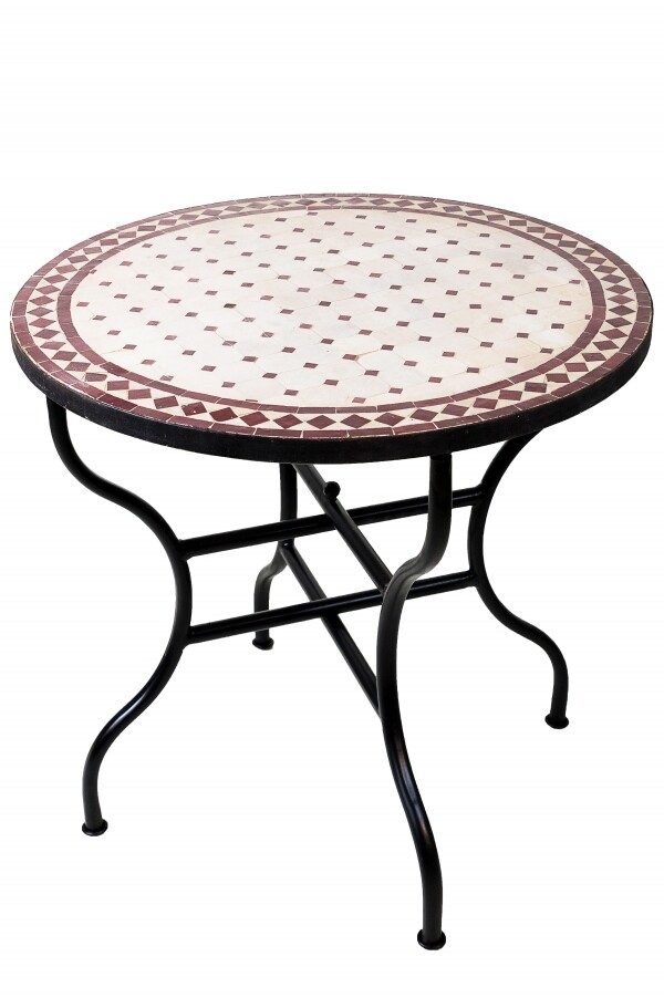Marokkanischer Mosaiktisch Marrakesch Beige Bordeaux 80cm | 