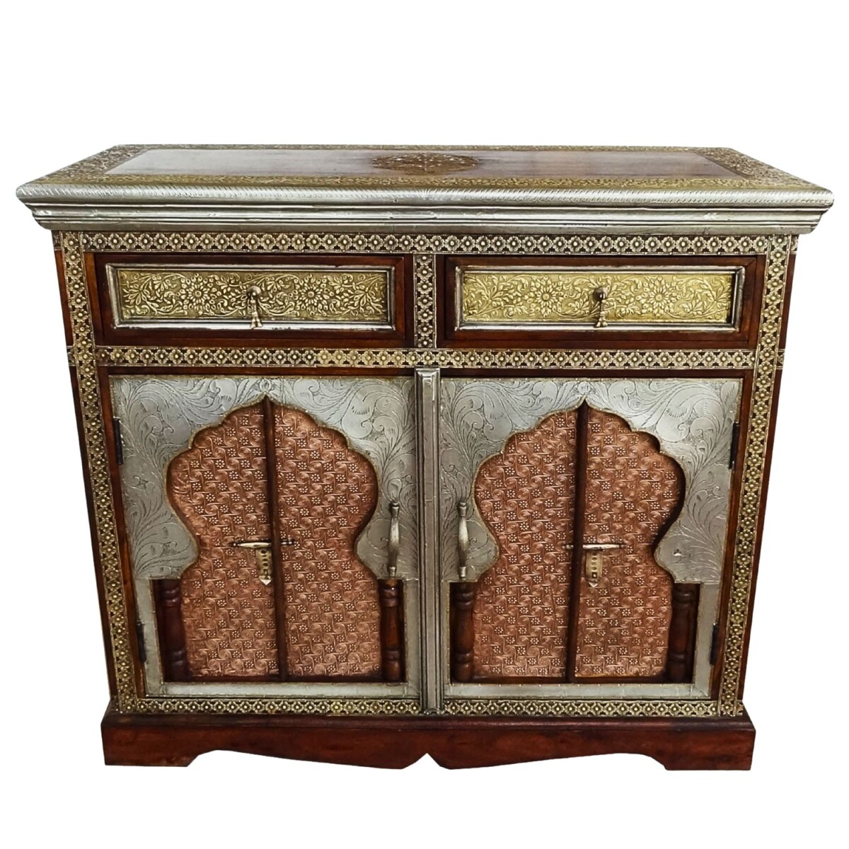 Orientalische Massivholz Kommode Swaran 90cm mit Messingverz