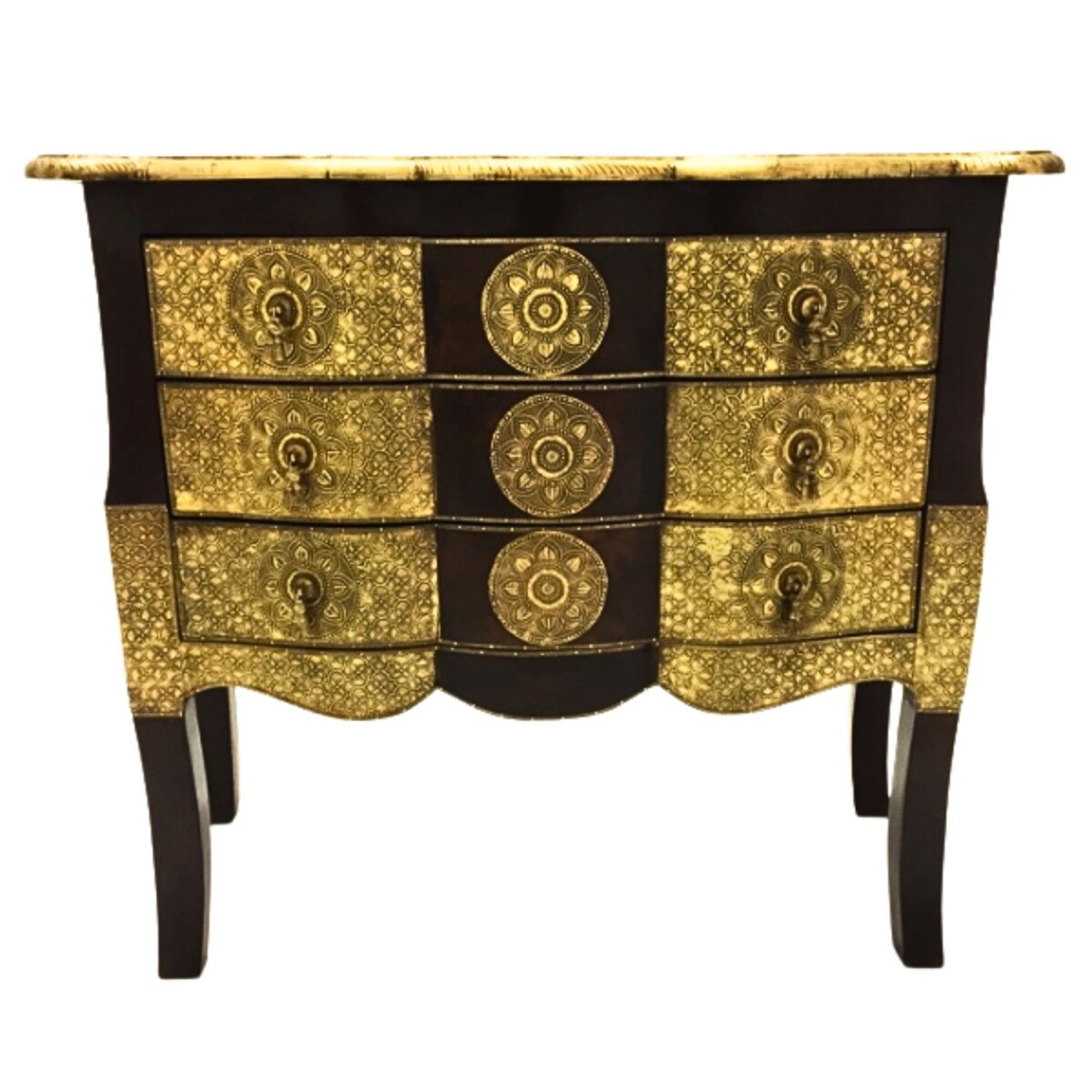 Orientalische Massivholz Kommode Durga 75cm mit Messingverzi