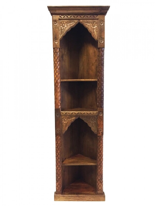 Indischer Eckregal geschnitzt Wurud - 182cm -