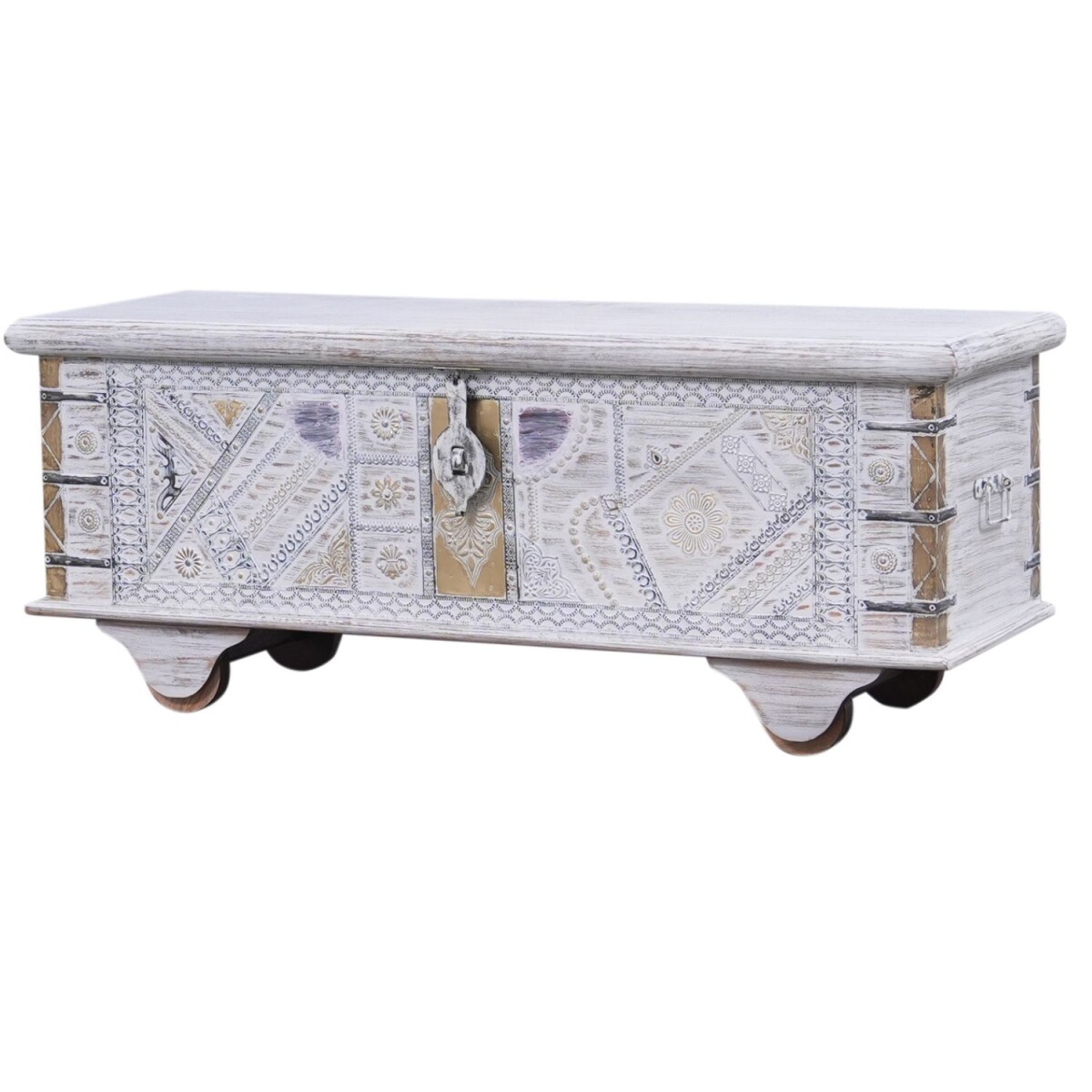 Truhe Barthel Massivholz Boho Ethno Aufbewahrungstruhe 116cm