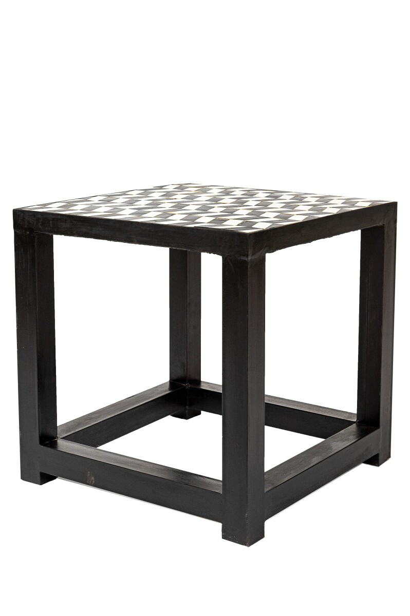 Mosaiktisch La Linea Weiss Schwarz | Beistelltisch 40x40cm M