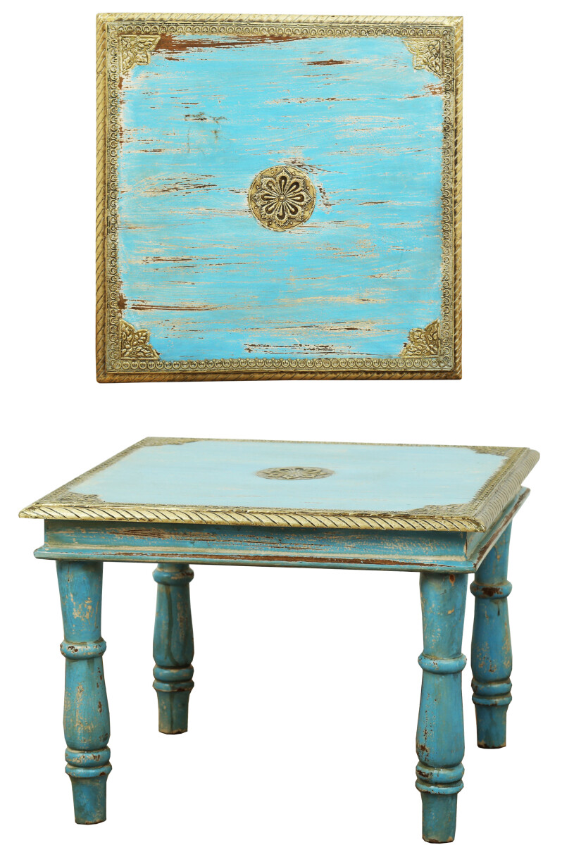 Vintage Wohnzimmertisch Beistelltisch aus Holz Anjay Blau - 