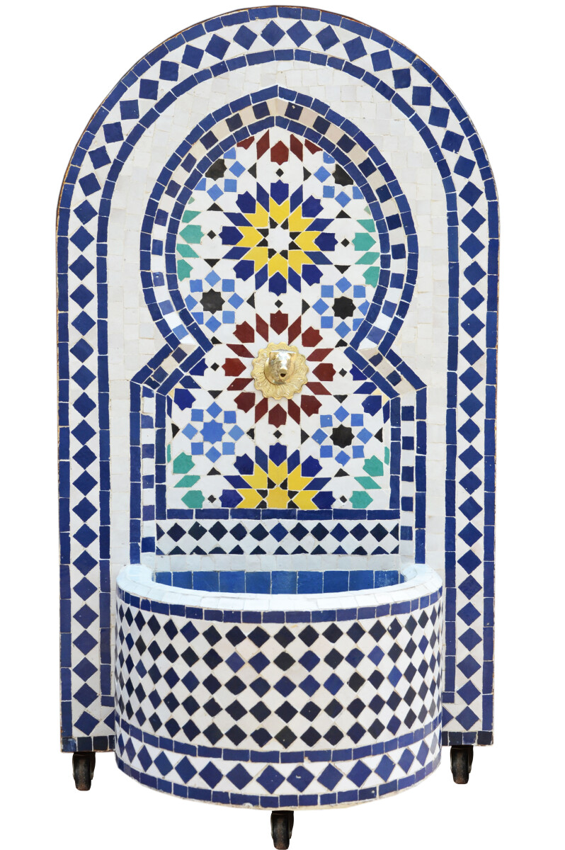 Marokkanischer Mosaik Gartenbrunnen 120cm | Boho Zimmerbrunn