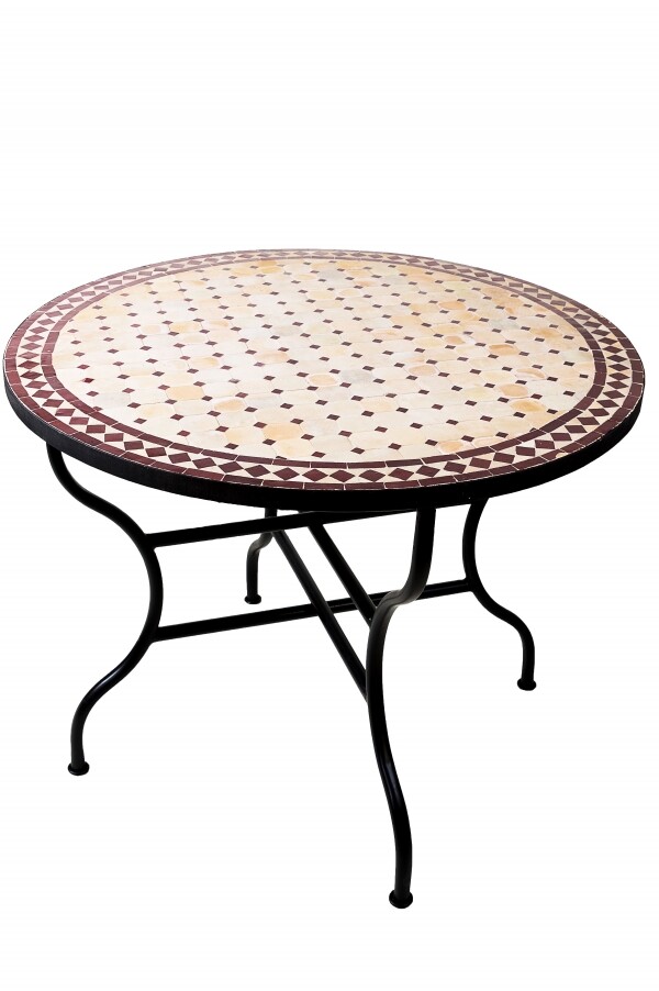 Marokkanischer Mosaiktisch Marrakesch Beige Bordeaux 100cm |