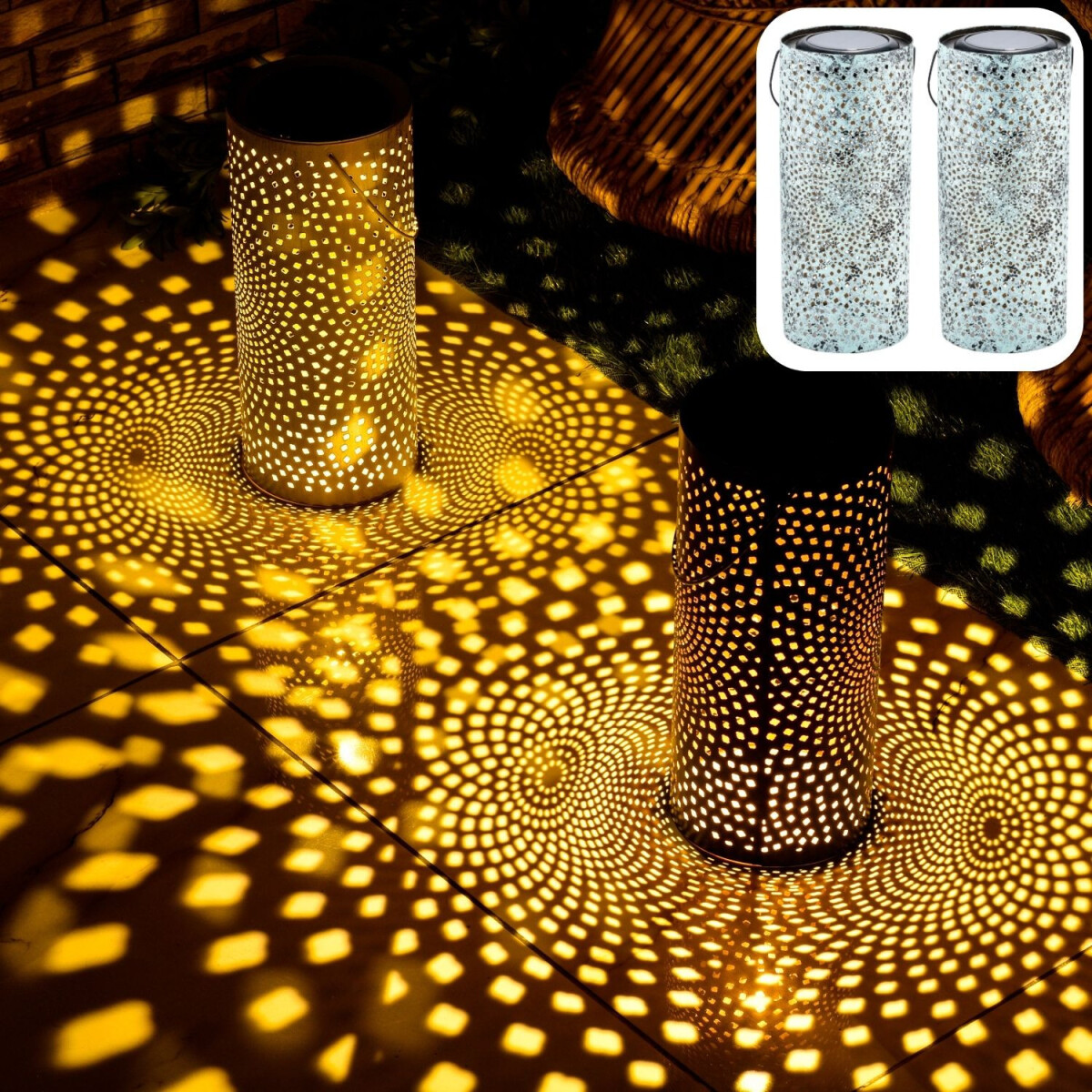 2er Set Vintage Solarlaterne Solar Later box