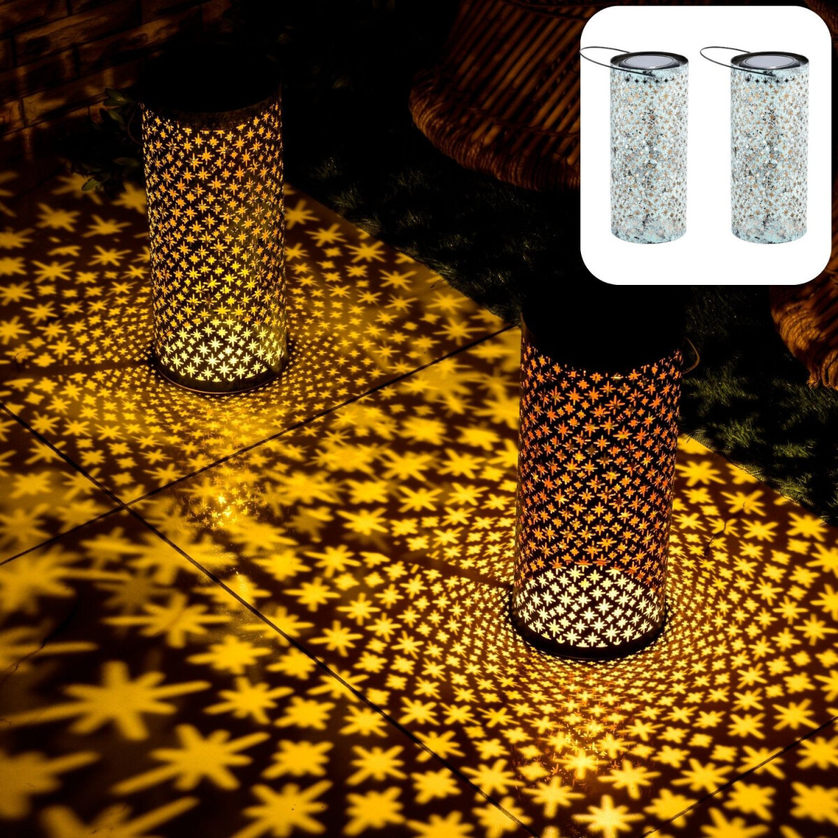 2er Set Vintage Solarlaterne Solar Later box