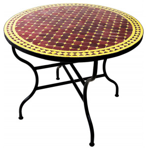 Marokkanischer Mosaiktisch Marrakesch Bordeaux Gelb 100cm...