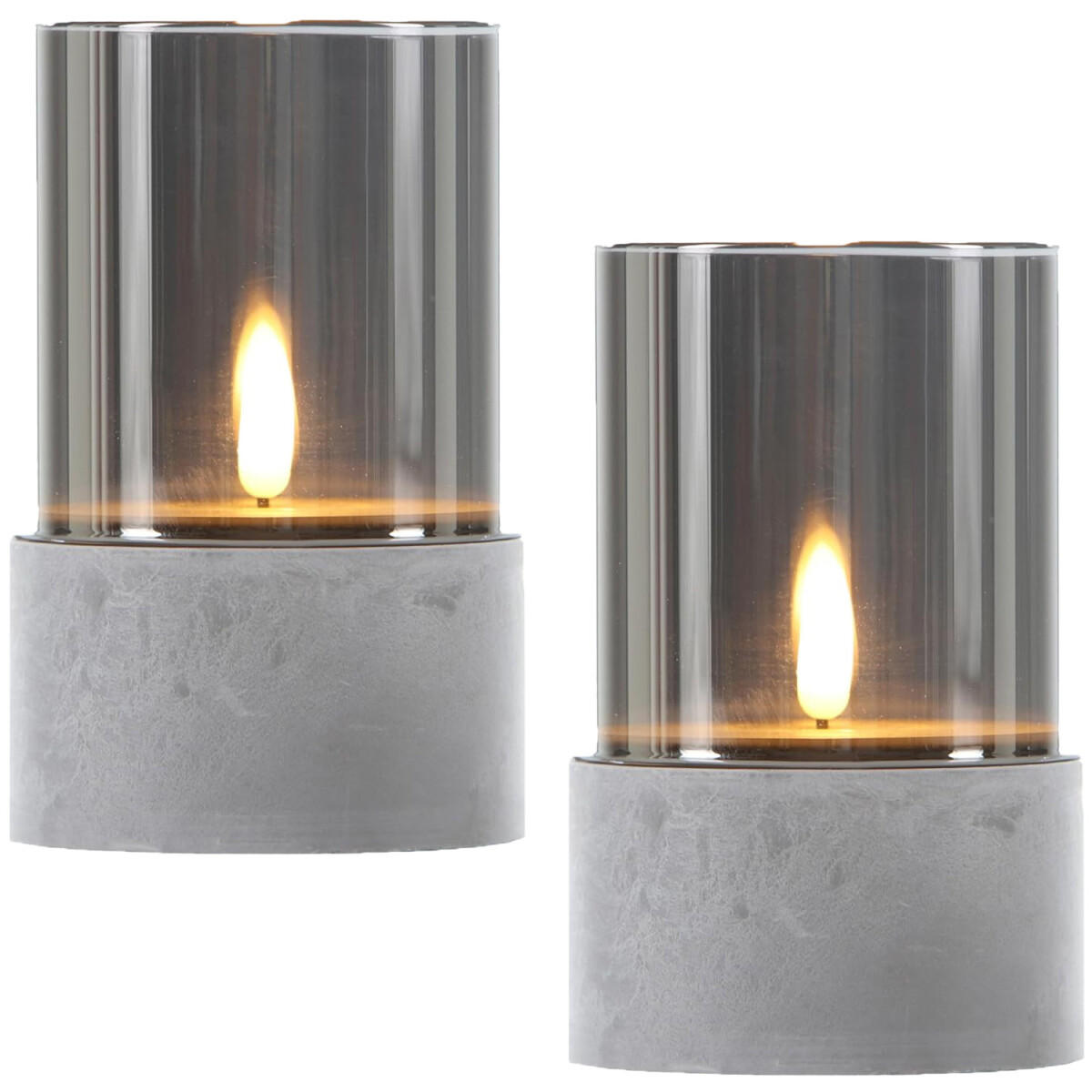 2er Set LED Kerze Glas Windlicht Grau Ka box