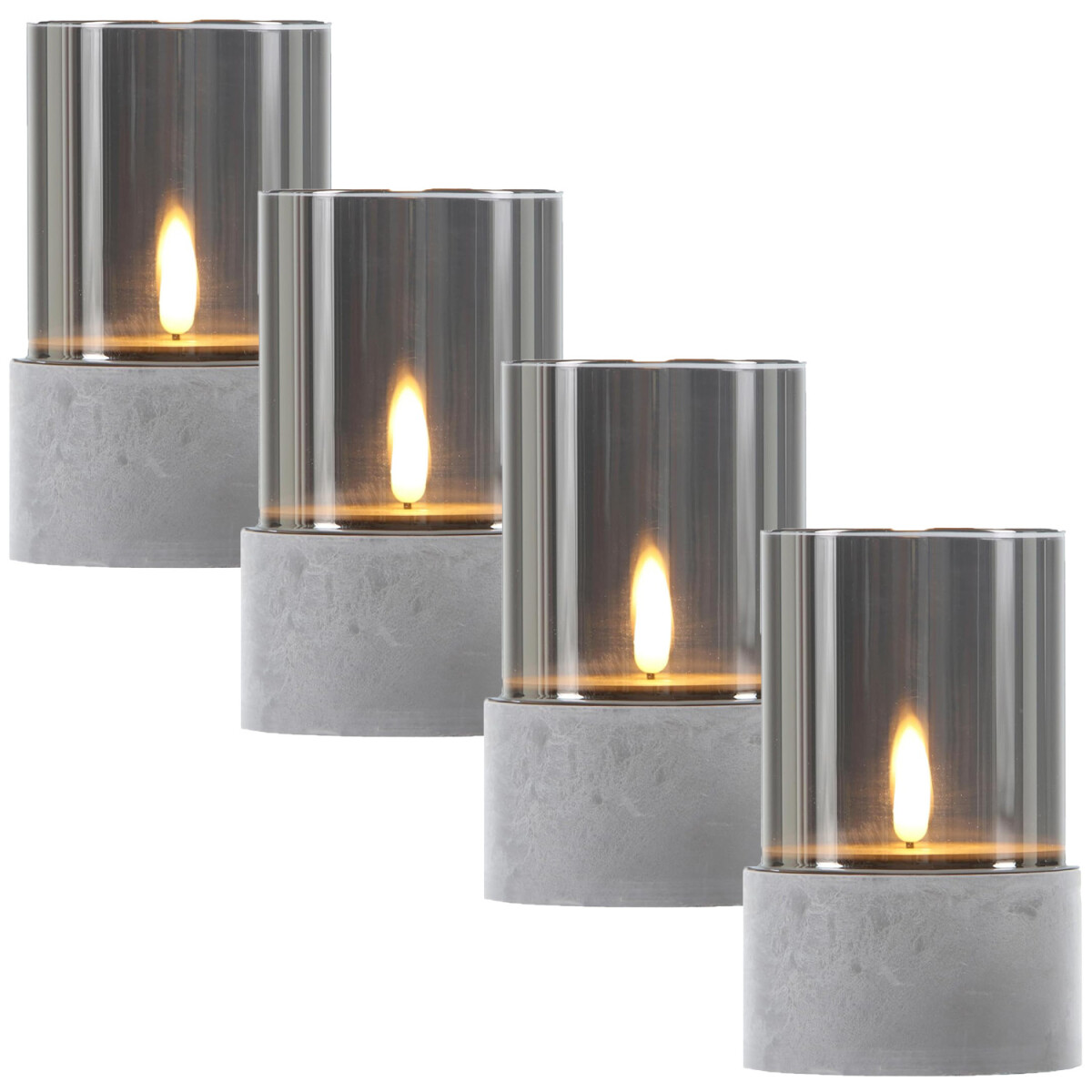 4er Set LED Kerze Glas Windlicht Grau Ka box