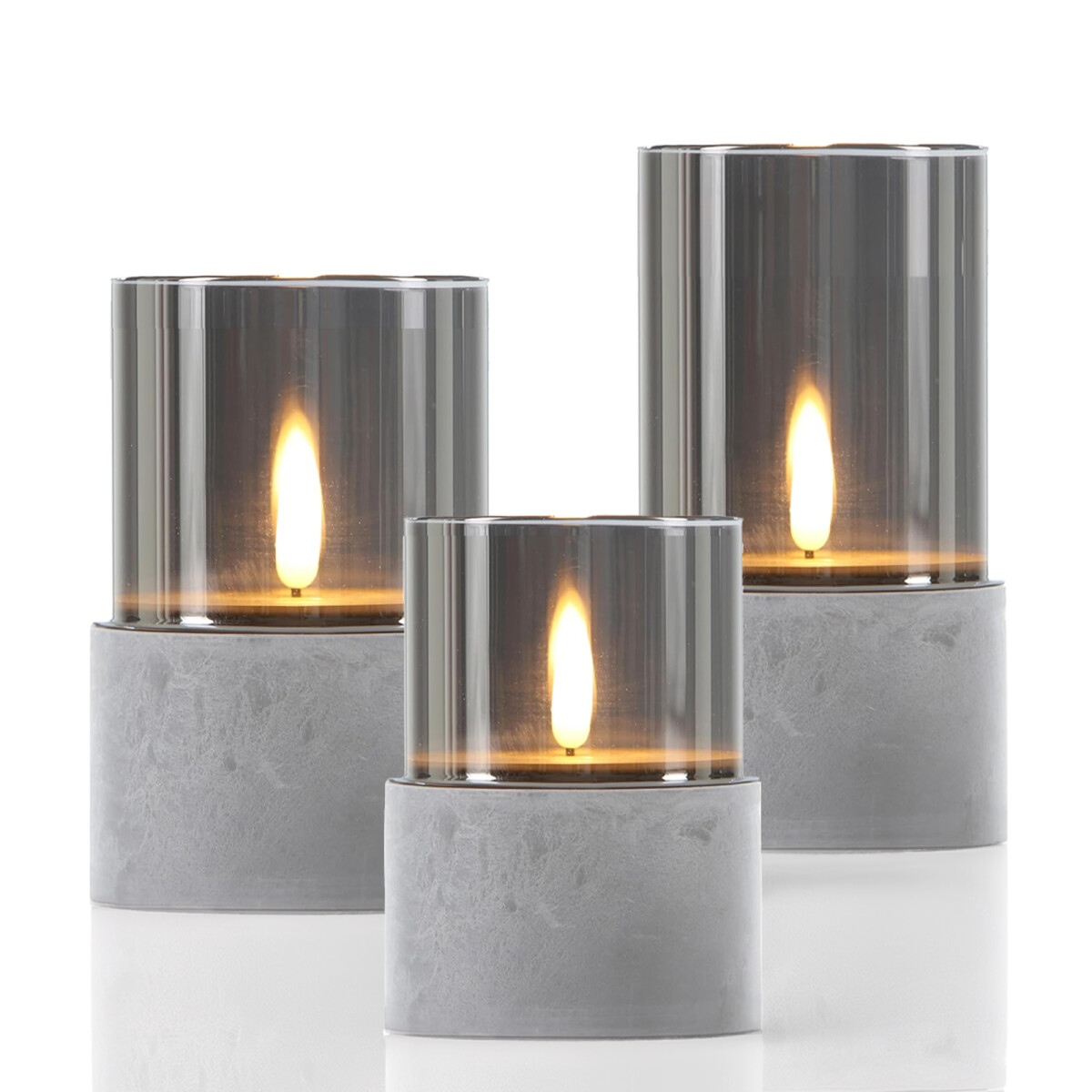 3er Set LED Kerze Glas Windlicht Grau Fu box