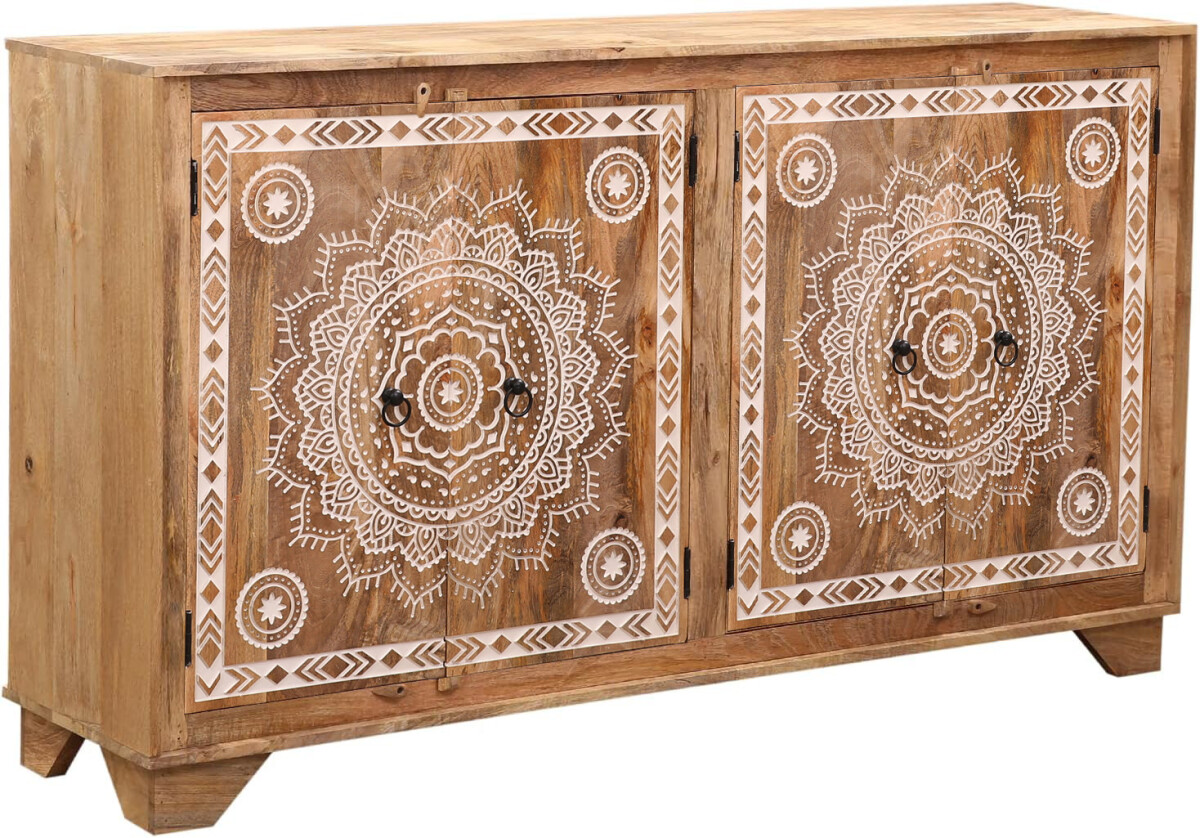 Boho Kommode Sideboard für Wohnzimmer aus Holz Braun We