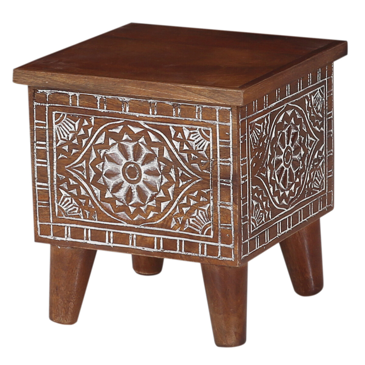 Beistelltisch Achill mit Stauraum – Handgeschnitzte Ho