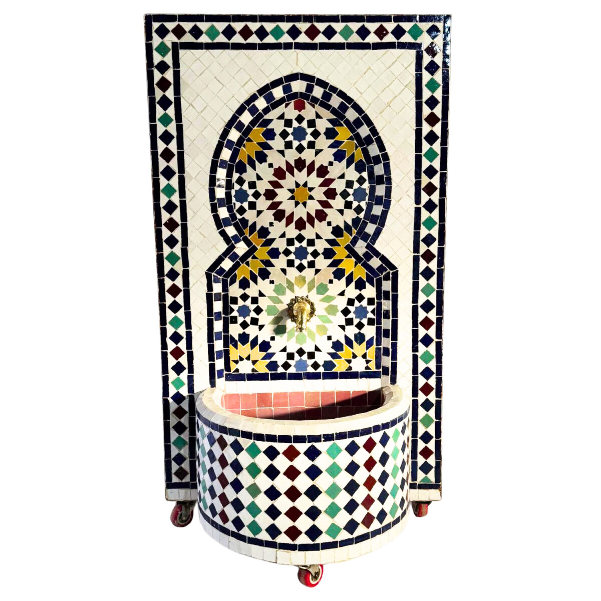 Marokkanischer Mosaik Gartenbrunnen 106cm | Boho Zimmerbrunn