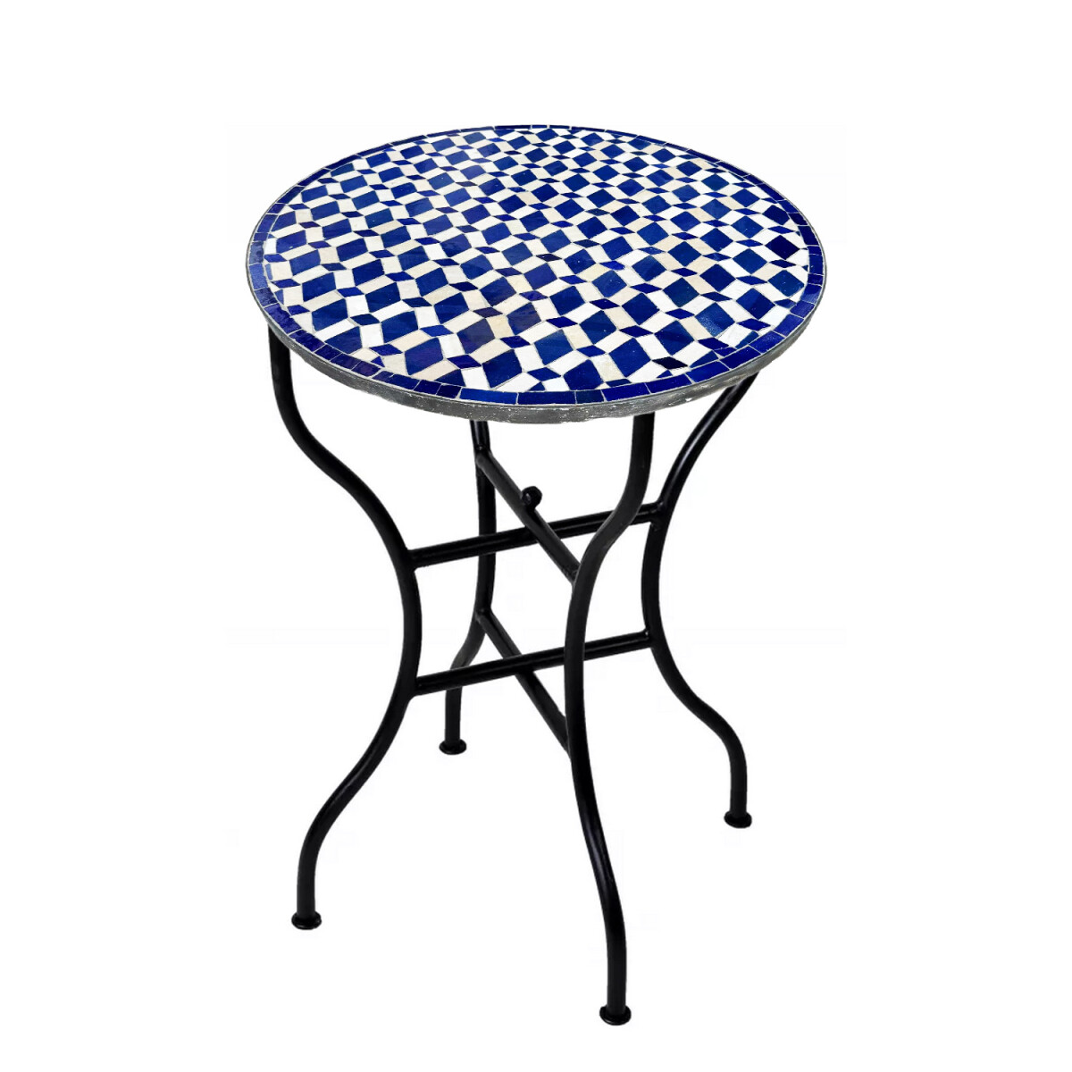 Marokkanischer Mosaiktisch Moro Blau Weiss Ø60 cm | H