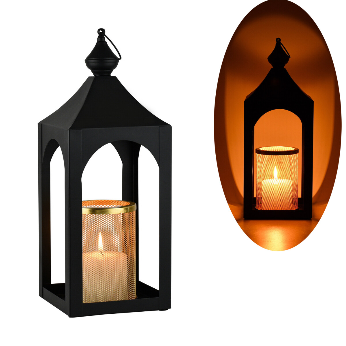 Gartenlaterne Cadmus 42cm Schwarz-Gold, Skandi Windlicht...