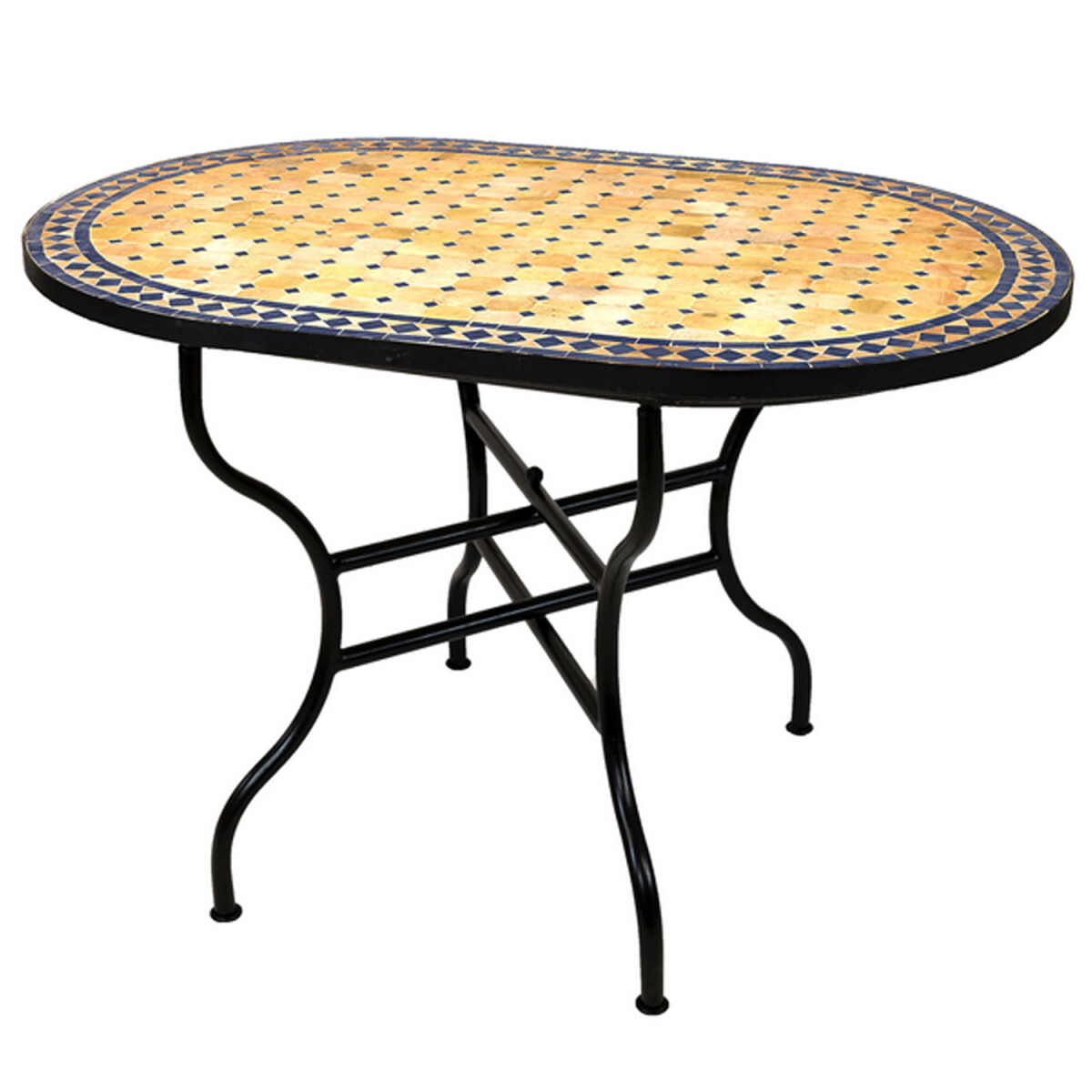 Marokkanischer Mosaiktisch Marrakesch Beige Blau 100x60cm | 