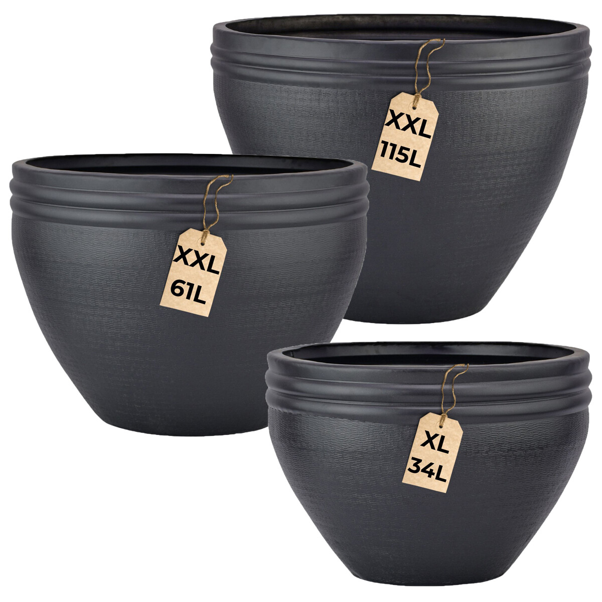 3er Set Blumentöpfe Calvino schwarz box