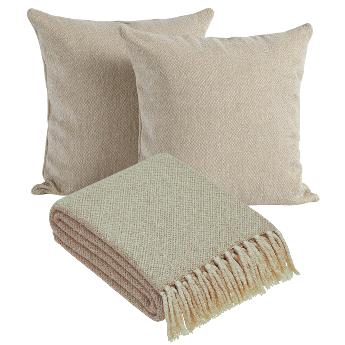 Boho Tagesdecke & 2 Kissen Set Calix Beige, Baumwolle 12