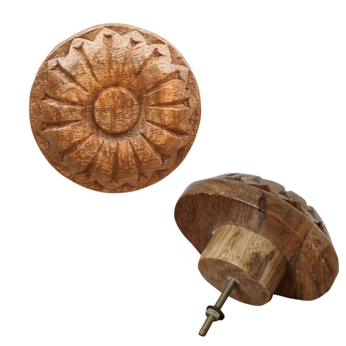 Boho Möbelgriff Admir 9cm aus Holz rund handgeschnitzt