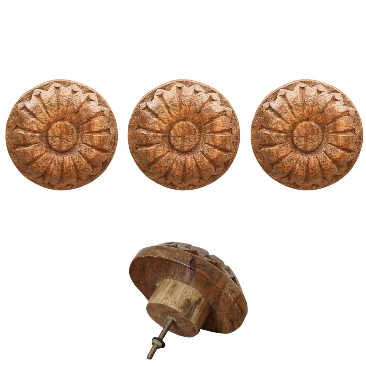 Boho Möbelgriff Admir 3er Set rund geschnitzt aus Holz