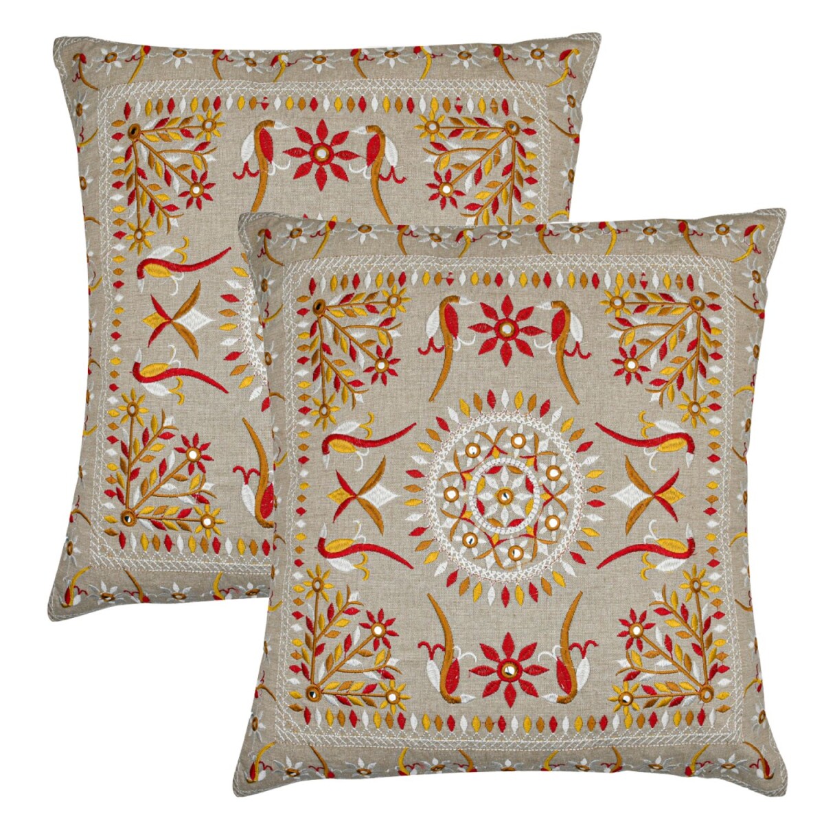 2er Set Kissenbezug Handgefertigt Lodge Rot 40x40cm | Boho D