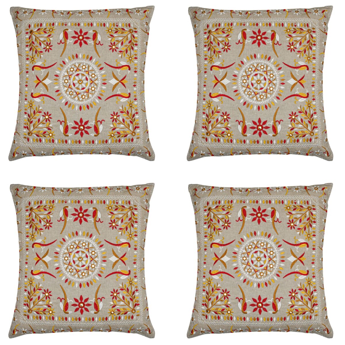 4er Set Kissenbezug Handgefertigt Lodge Rot 40x40cm | Boho D