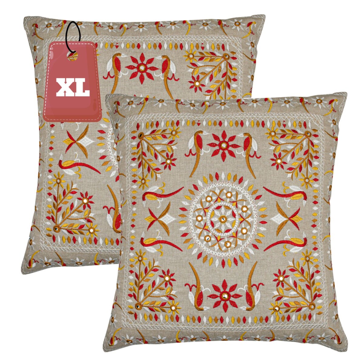 2er Set Kissenbezug Handgefertigt Lodge Rot 50x50cm | Boho D