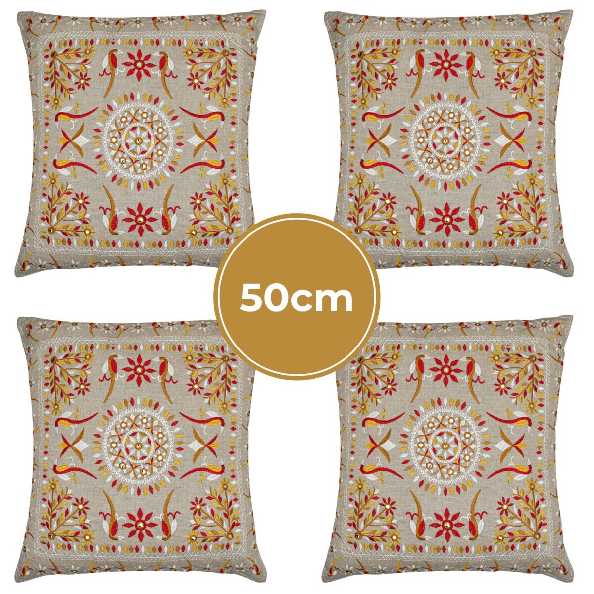 4er Set Kissenbezug Handgefertigt Lodge Rot 50x50cm | Boho D