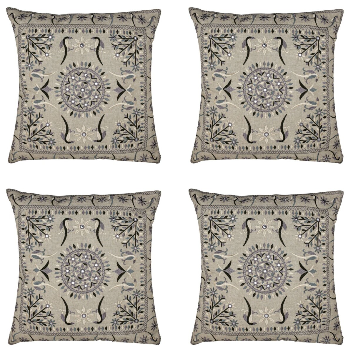 4er Set Kissenbezug Handgefertigt Lodge Grau 40x40cm | Boho 