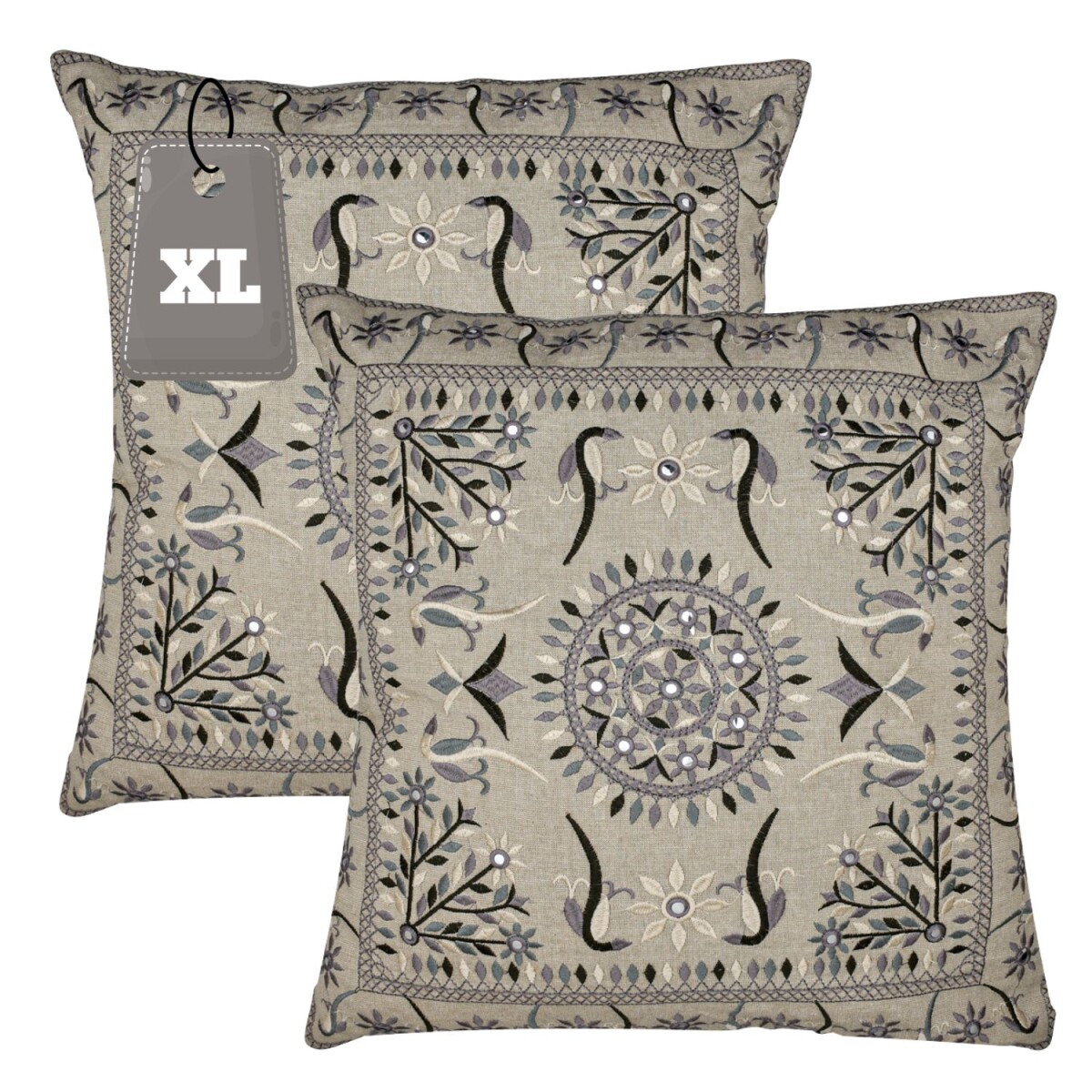 2er Set Kissenbezug Handgefertigt Lodge Grau 50x50cm | Boho 