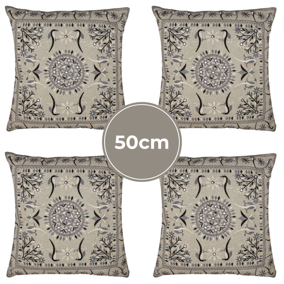 4er Set Kissenbezug Handgefertigt Lodge Grau 50x50cm | Boho 