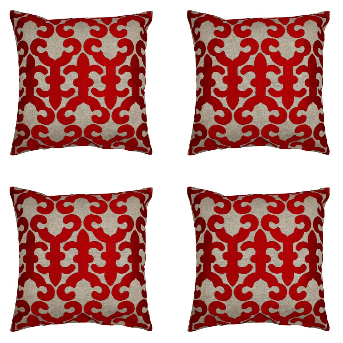 4er Set Kissenbezug Handgefertigt Kayon Rot 40x40cm | Boho D