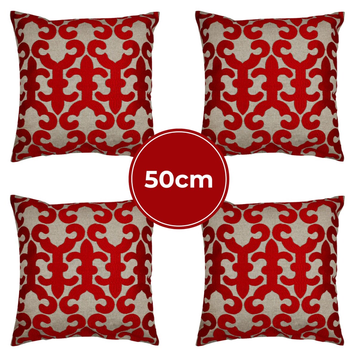 4er Set Kissenbezug Handgefertigt Kayon Rot 50x50cm | Boho D