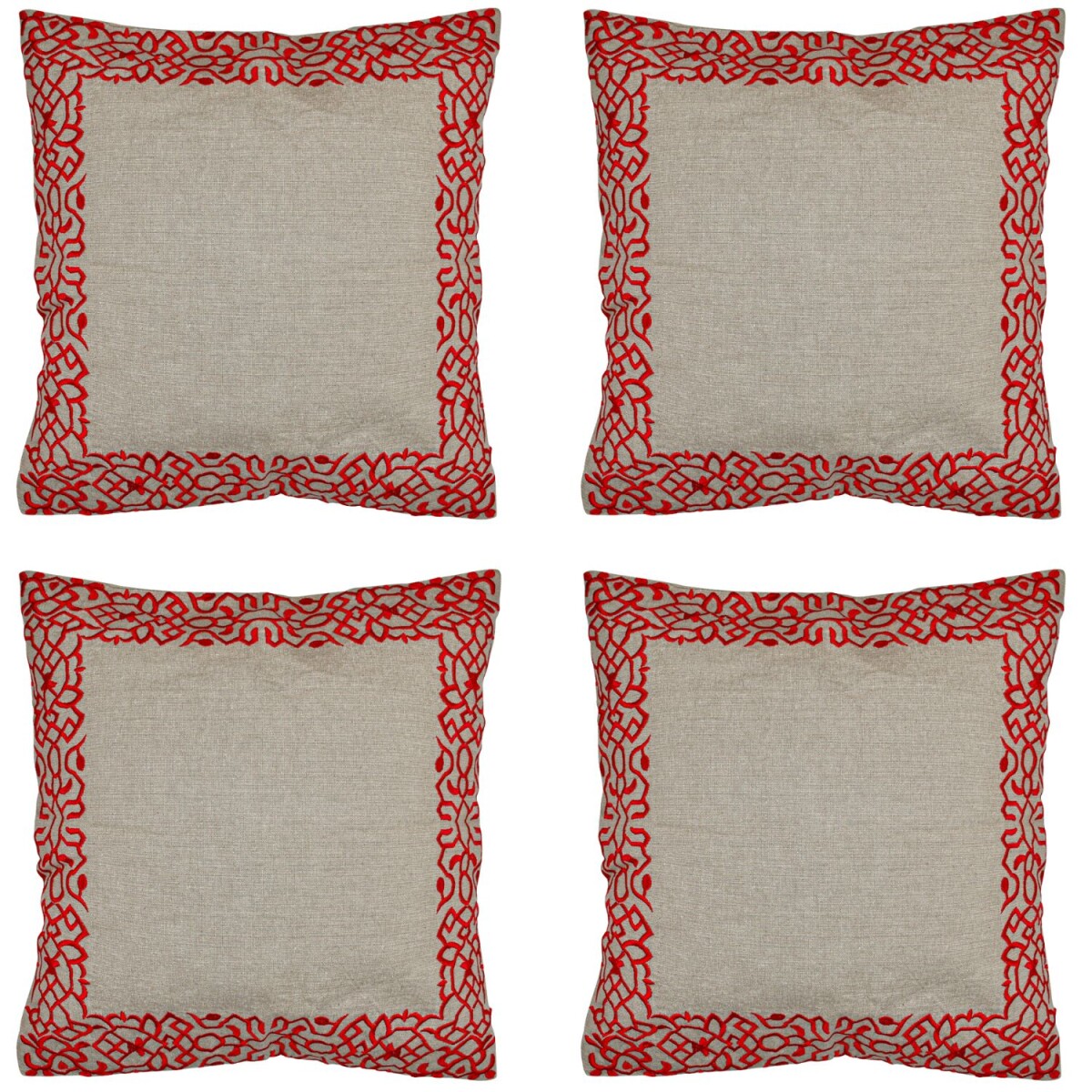 4er Set Kissenbezug Handgefertigt Frisia Rot 40x40cm | Boho 