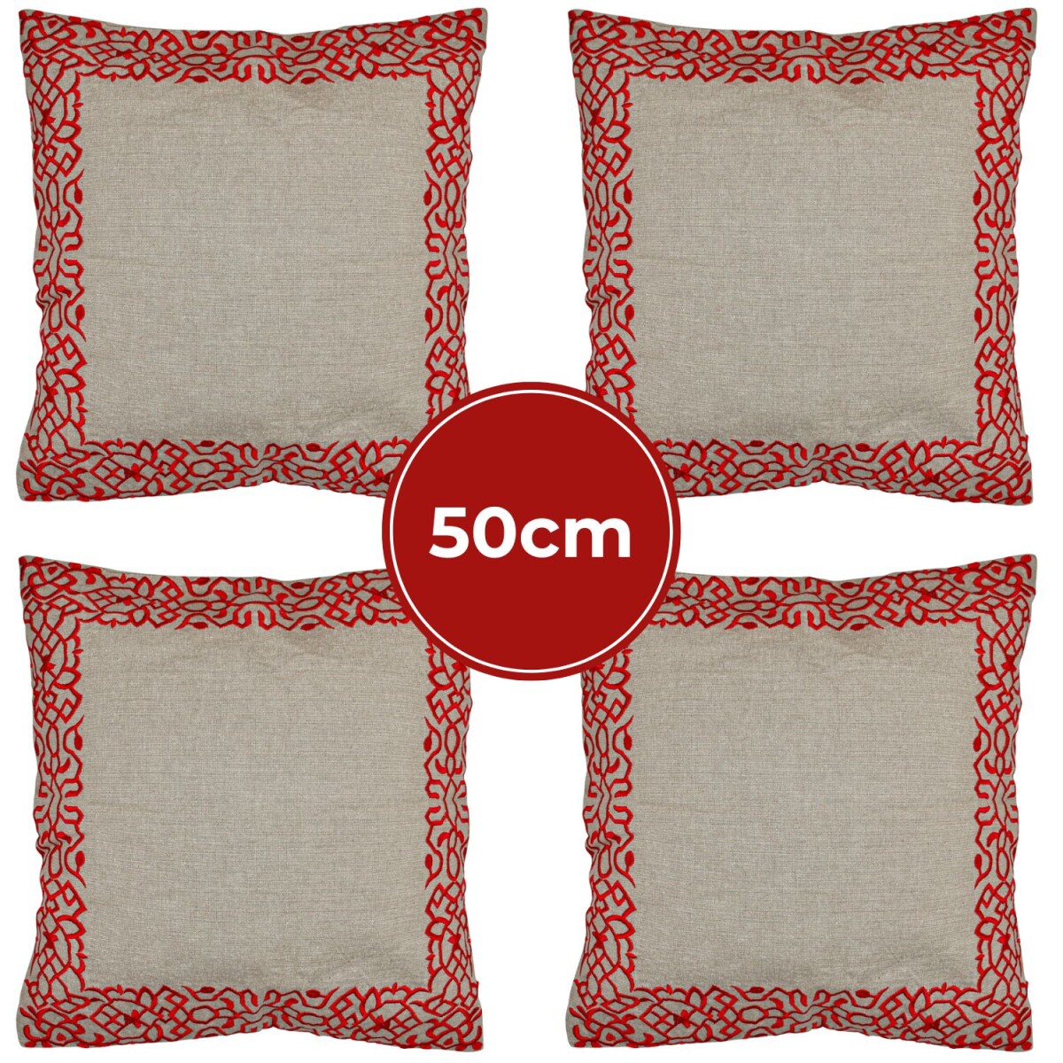 4er Set Kissenbezug Handgefertigt Frisia Rot 50x50cm | Boho 