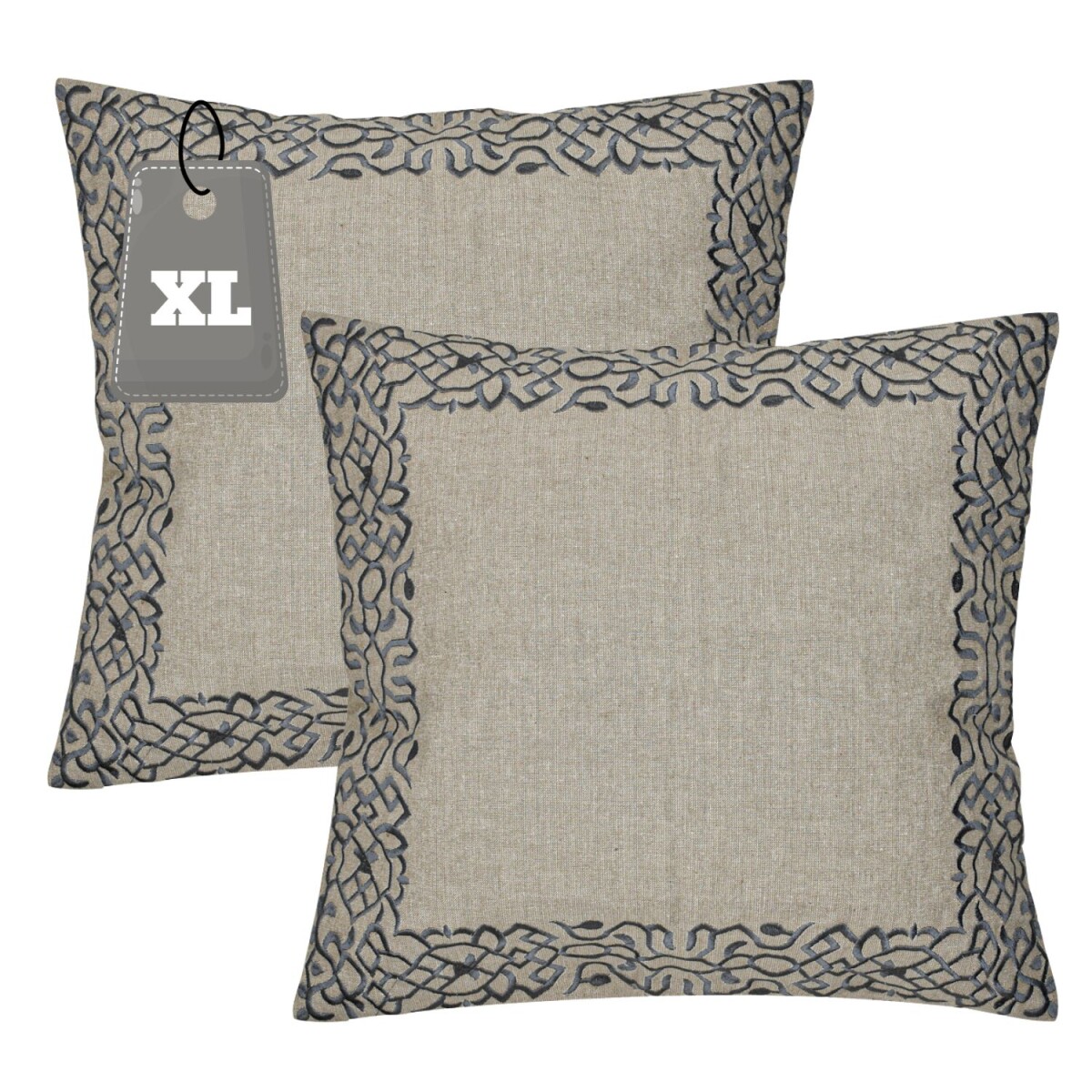 2er Set Kissenbezug Handgefertigt Frisia Grau 50x50cm | Boho