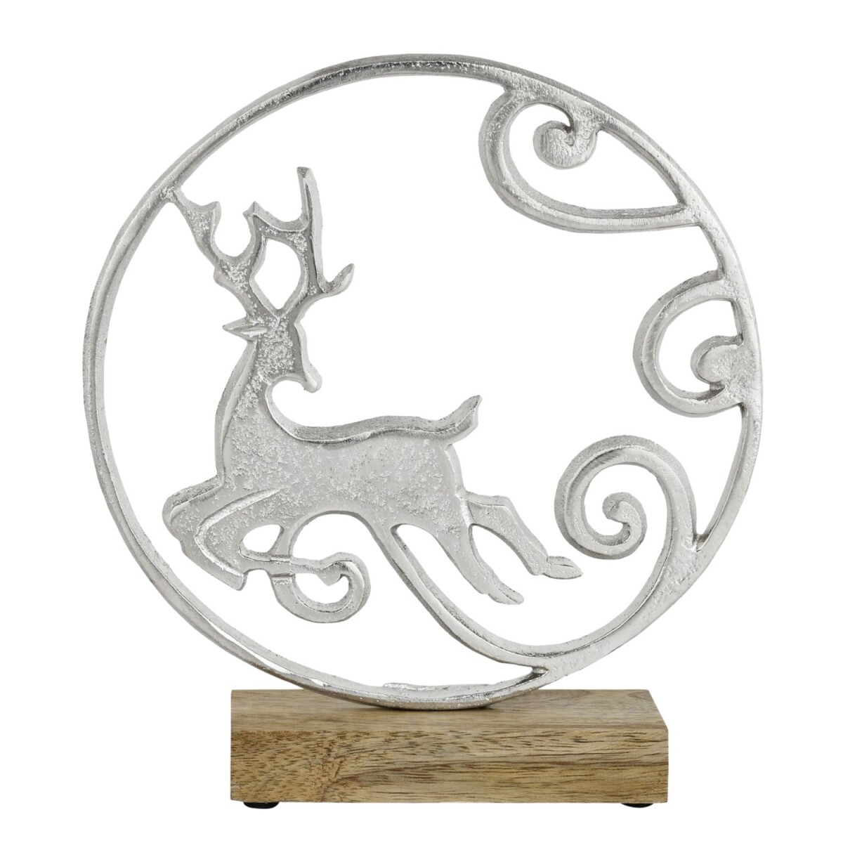 Dekofigur Monda 22cm Silber Aluminium auf Holzsockel Handarb