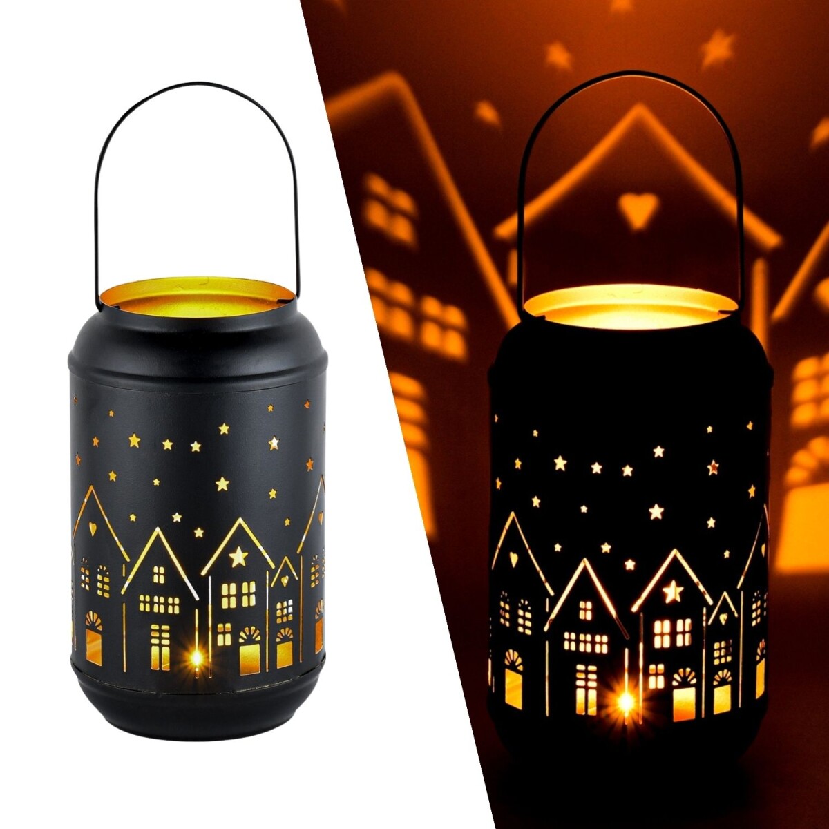 Teelichthalter Glowtree 20cm Schwarz Gold Metall Windlicht