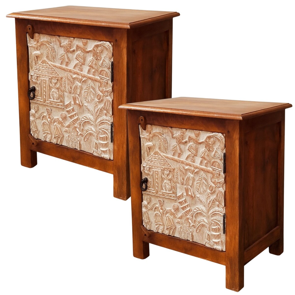 2er Set Nachttisch Faten 60cm | Massivholz mit Tür im B