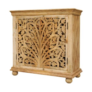 Kommode Saheera aus Massivholz handgeschnitzt Boho Stil 82cm